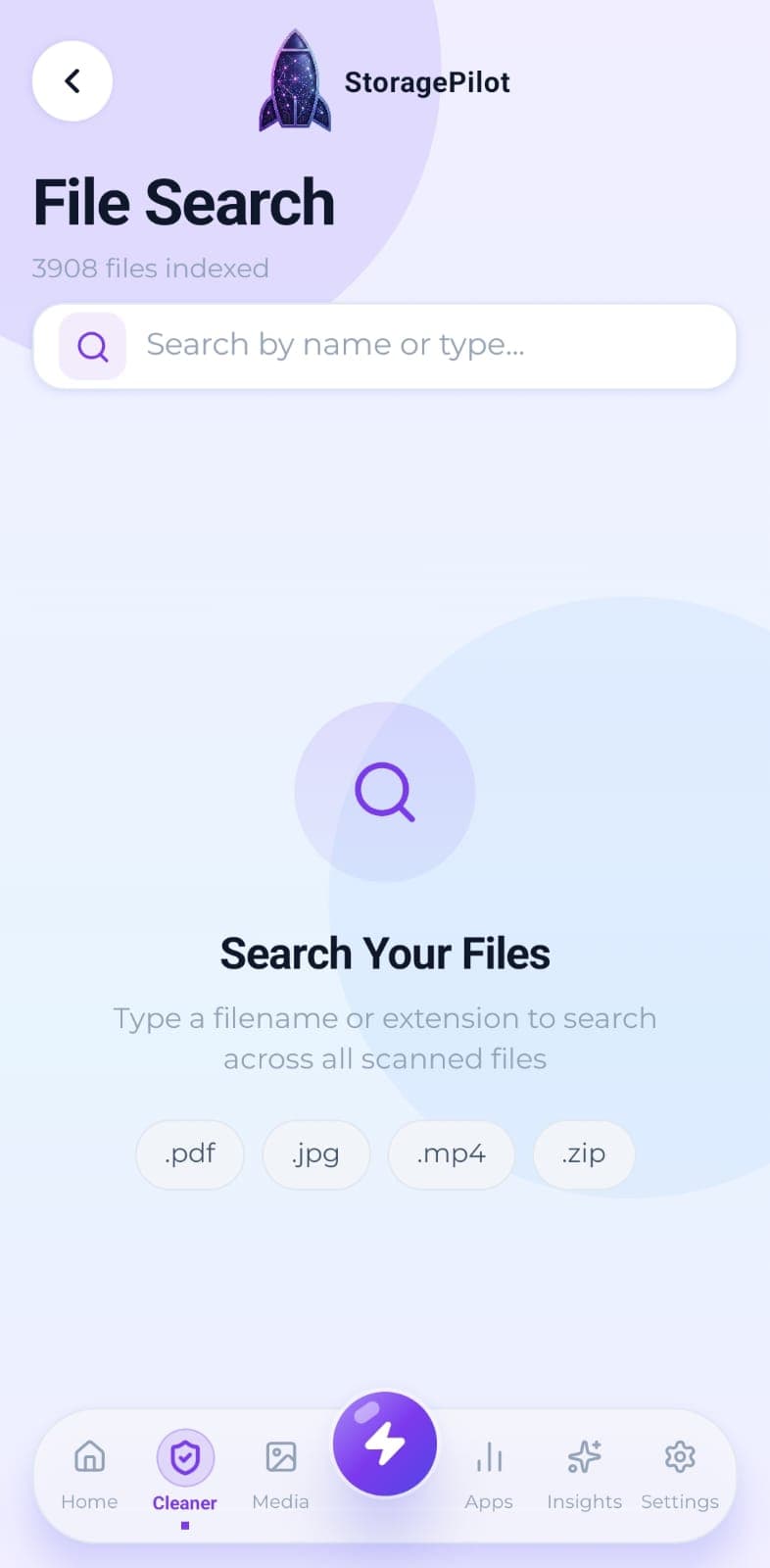 File Search: search every scanned file by name or extension